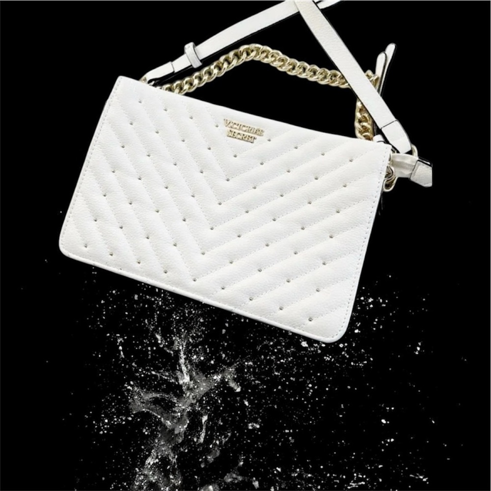 Victoria's Secret White Chevron Crossbody with Gold Accents